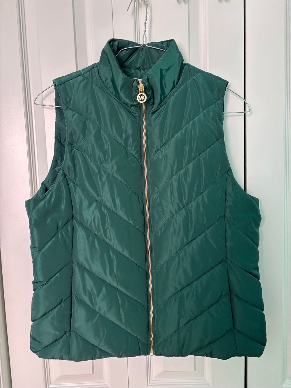 Michael Kors Green Quilted Puffer Vest with Gold Zipper Size XL